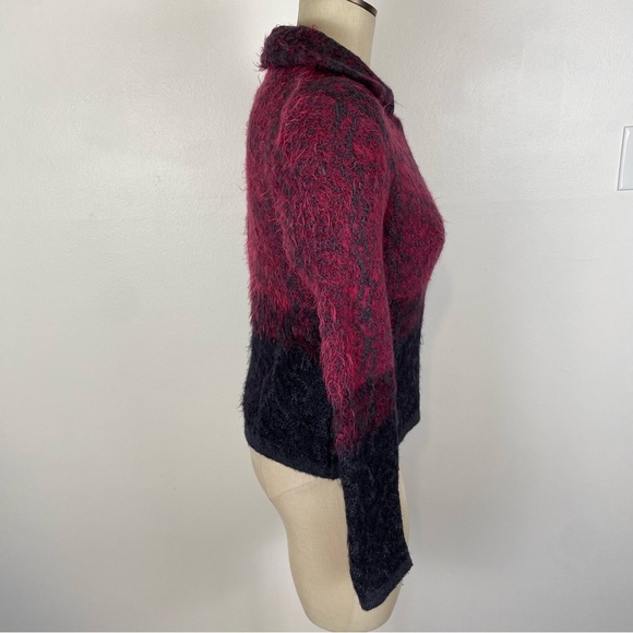 Save The Queen Zip Up Cardigan Size S Moto Alpaca Blend Burgundy Black - Picture 8 of 15